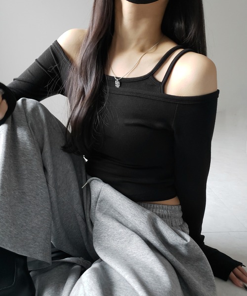 me+em select tシャツ 「 2color 」レイヤードダブルストラップ