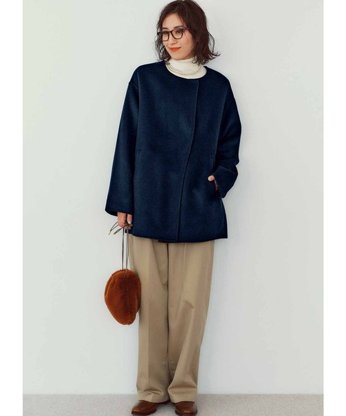 送料無料】 ihana ボア ノーカラー ジャケット 裏地付き 秋 冬