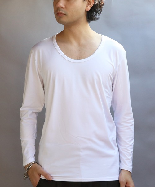 8 tシャツ 裏起毛ストレッチUネックロンT メンズ レディース