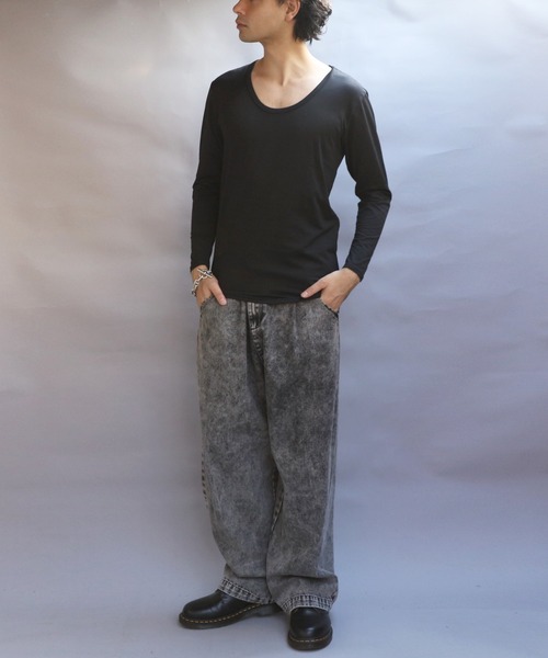 8 tシャツ 裏起毛ストレッチUネックロンT メンズ レディース