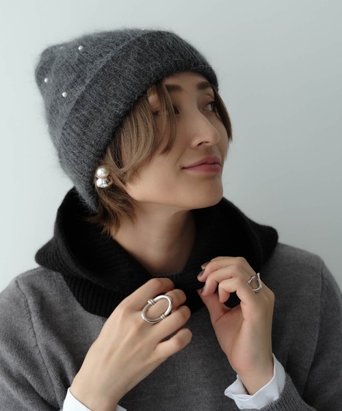 Mia ニット帽 ニットキャップ パールビーニー レディース