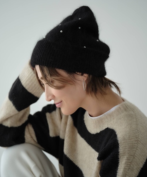 Mia ニット帽 ニットキャップ パールビーニー レディース
