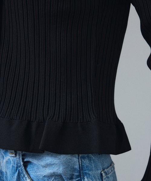 SALON adam et rope' カーディガン リブヘムフレアークロップド