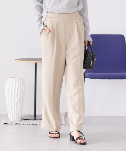 パンツ ワイドレッグ ロング アメリカン リラクゼーション S/M/L Aunt Marie's スラックス パンツ 「S，M，Lサイズ展開」タック