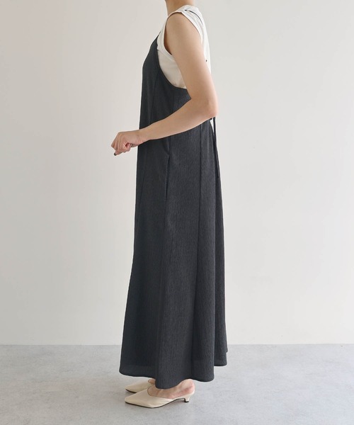 。みか　リボンワンピ　ブラックM Louere セミフレアバックリボンコーデュロイキャミワンピース