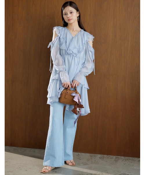 SNIDEL ワンピース Sustainableプリントフリルミニワンピース