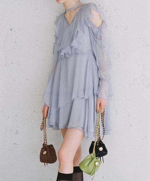 SNIDEL ワンピース Sustainableプリントフリルミニワンピース