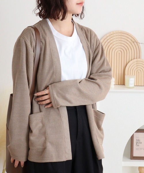 かじかさわ FUNALIVE カーディガン Rib knit no-collar cardigan / 畔編み