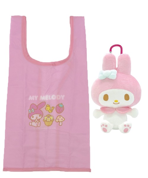 ピンク GGロゴ エコバッグ ぬいぐるみ付き マイメロディ-マイメロ-ぬいぐるみエコバッグ-エコバッグ-ピンク