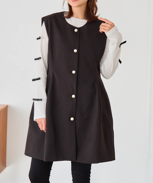 Myu ベスト ジレ ノーカラーぽわんジレ レディース : ZOZOTOWN