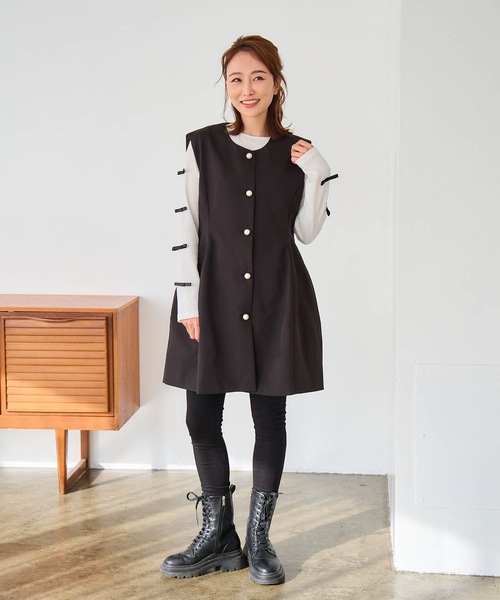美品　Myuノーカラーポワンジレ　ブラック Myu ベスト ジレ ノーカラーぽわんジレ レディース : ZOZOTOWN