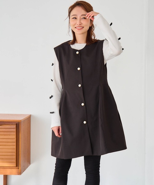 Myu ベスト ジレ ノーカラーぽわんジレ レディース : ZOZOTOWN