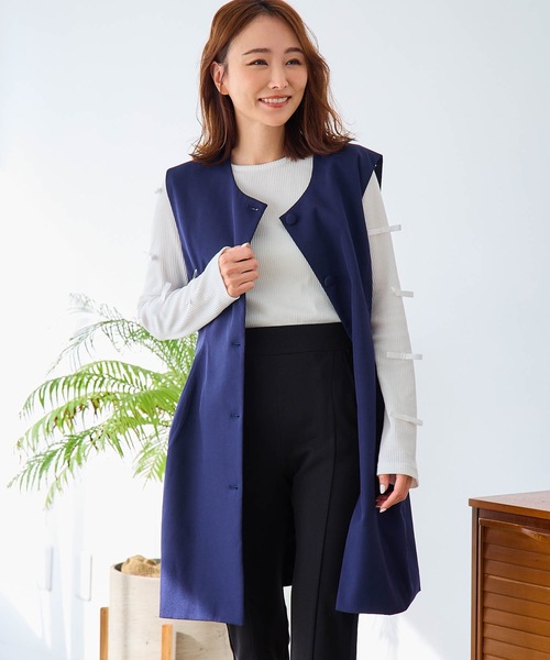ベスト ジレ ポーラノーカラージレ レディース Rouge vif ベスト ジレ ノーカラージレジャケット レディース