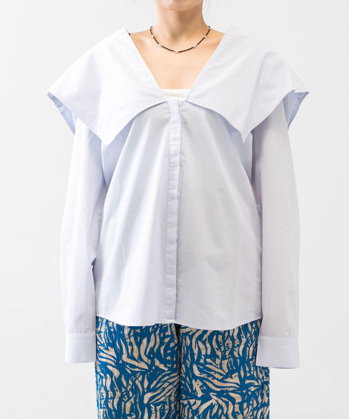 SEEALL◆長袖ブラウス/38/コットン/WHT/無地/ SEEALL 「SEEALL」 長袖ブラウス 38 ブルー レディース