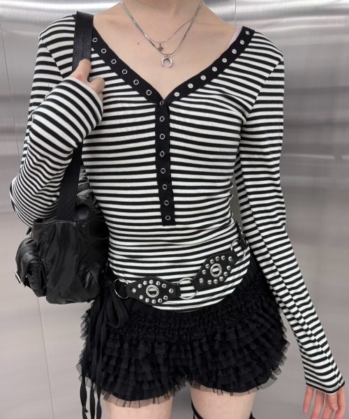 tシャツ 「nmtc+」v neck border long sleeve T レディース
