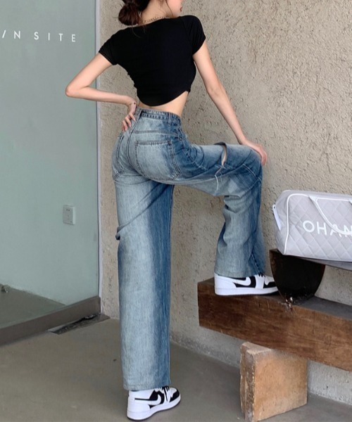 ジーンズ デニム デニムパンツ HWカットアウトワイドデニム