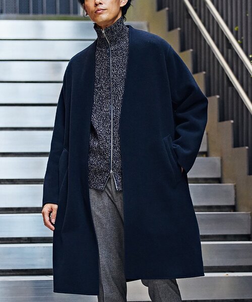 EDIFICE（エディフィス） ノーカラーコート LARGE ネイビー メンズ