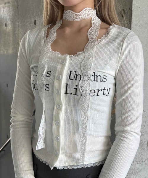 tシャツ レースストラップロゴトップス レディース
