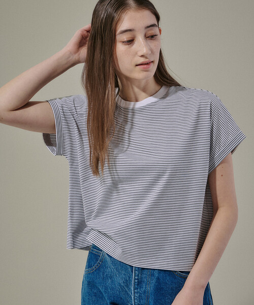 tシャツ handvaerk | 60/2 クルーネック ワイドTシャツ STRIPE WOMEN レディース