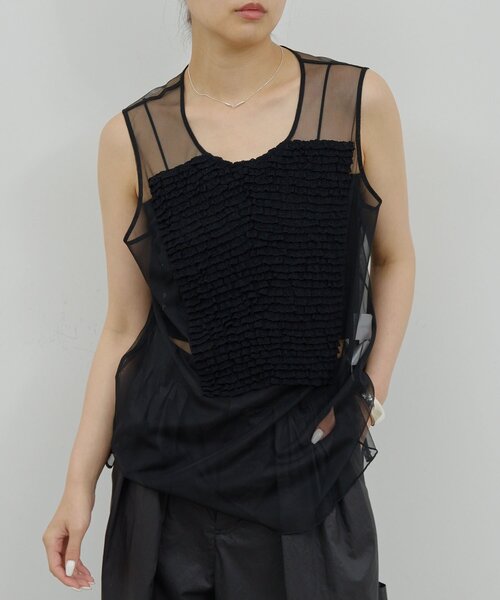 ブラウス シャツ 「HERITANOVUM」ラッフルボザムスリーブレスブラウス レディース