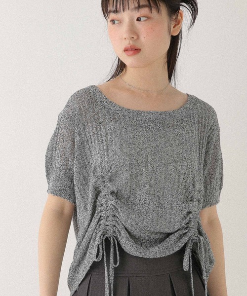 TO BE CHIC グレー半袖ニット Heather（ヘザー） ニット セーター 透かし編みドロストニット（半袖