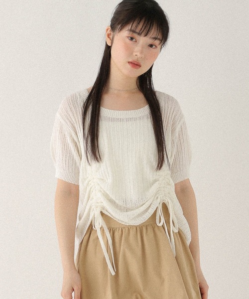 Heather ニット セーター 透かし編みドロストニット（半袖
