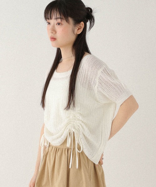 Heather（ヘザー） ニット セーター 透かし編みドロストニット（半袖