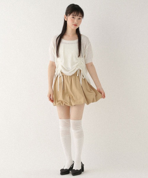 Heather（ヘザー） ニット セーター 透かし編みドロストニット（半袖