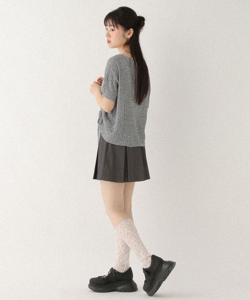Heather ニット セーター 透かし編みドロストニット（半袖