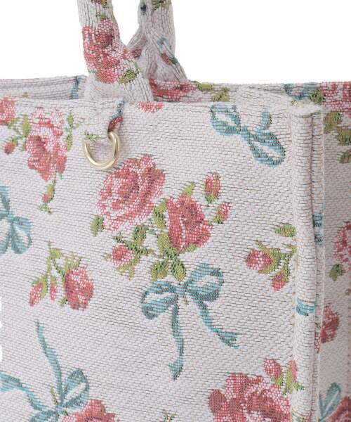 ロリボン柄スクエアトートMバッグ Pink Maison de FLEUR EC限定リボン柄ジャカードスクエアトートM/Maison de FLEUR