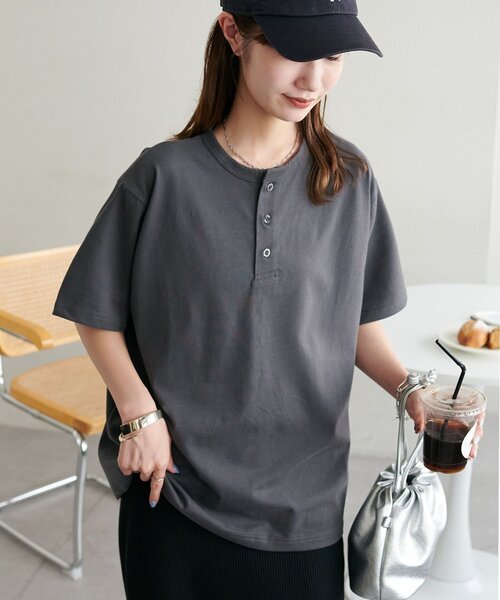 tシャツ 「ユニセックス」ピーチスキンヘンリーネック レディース メンズ