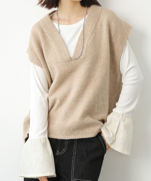 ベスト ジレ 深Vネックニットベスト レディース : ZOZOTOWN Yahoo!店