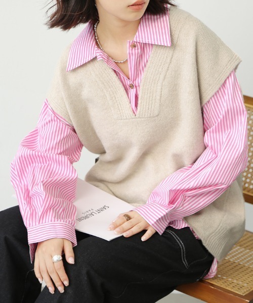 ベスト ジレ 深Vネックニットベスト レディース : ZOZOTOWN Yahoo!店