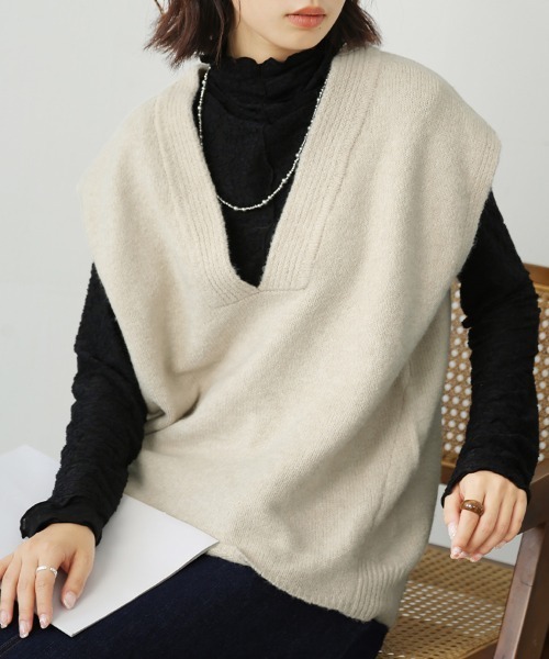 ベスト ジレ 深Vネックニットベスト レディース : ZOZOTOWN Yahoo!店