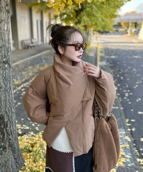 いろどりあねちゃん様^ ^洗える ライトダウンコート スカーフ柄 ボア襟 ダウンコート ダウンジャケット stand collar wrap down coat