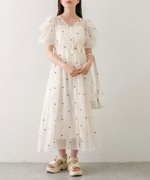 「OLIVE des OLIVE」 半袖ワンピース FREE オフホワイト レディース_画像2
