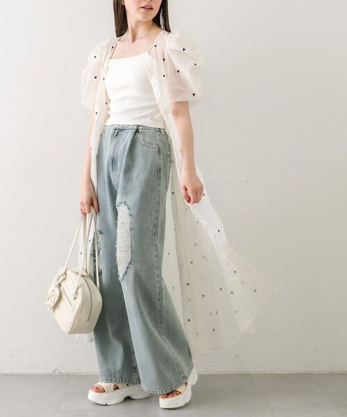 「OLIVE des OLIVE」 半袖ワンピース FREE オフホワイト レディース_画像3