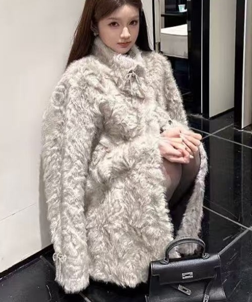 DIAVEL ブルゾン アウター 「秋冬新作」リボンピン付きファーコート