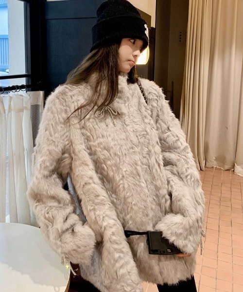 DIAVEL ブルゾン アウター 「秋冬新作」リボンピン付きファーコート