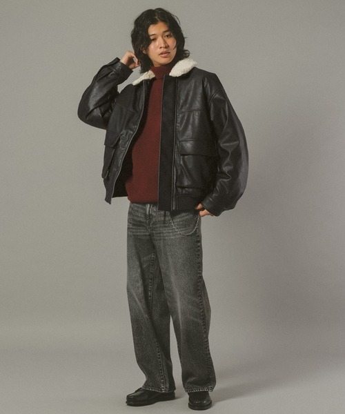 新品 イタリア製 バルバ ナポリ レザーブルゾン 52 春夏 レザー 送料無料 セール】【 2color 】バックリボン刺繍ヴィンテージライクフェイク