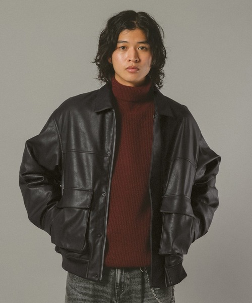 BALMAINダークブルー レザー ジャケット ボア付き RAGEBLUE（レイジブルー） ブルゾン アウター 「AIRTHERMAL/エア