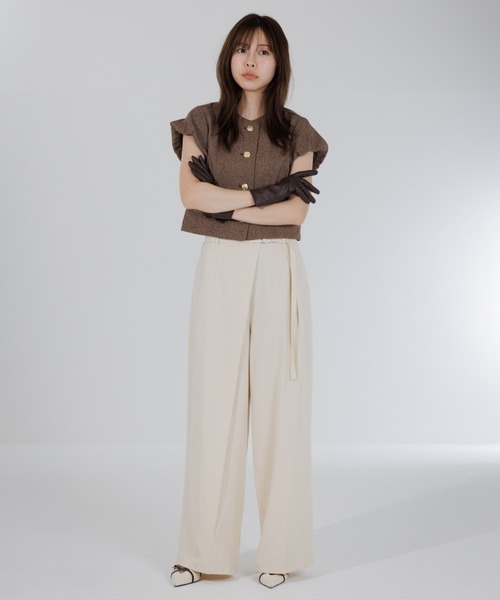 スラックス パンツ wrap tuck high waist pants（ラップタックハイ