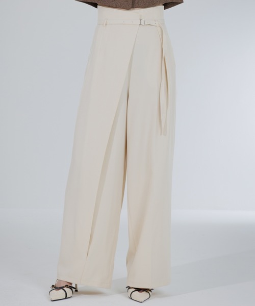 スラックス パンツ wrap tuck high waist pants（ラップタックハイ