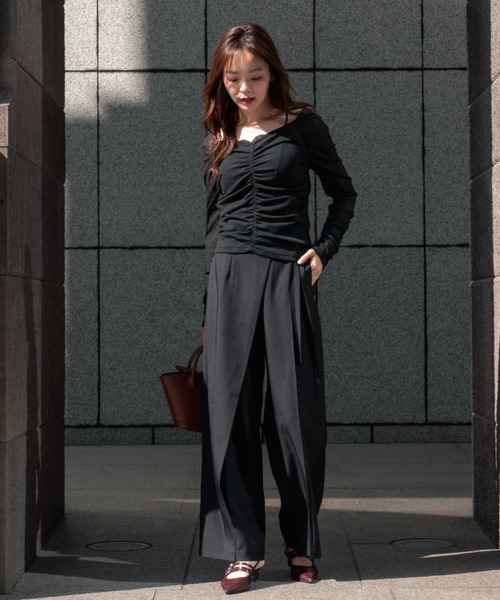 スラックス パンツ wrap tuck high waist pants（ラップタックハイ