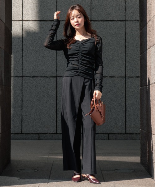 スラックス パンツ wrap tuck high waist pants（ラップタックハイ