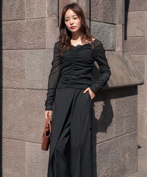 パンツ herlipto High Waist Tuck Trousers スラックス パンツ wrap tuck high waist pants（ラップタックハイ