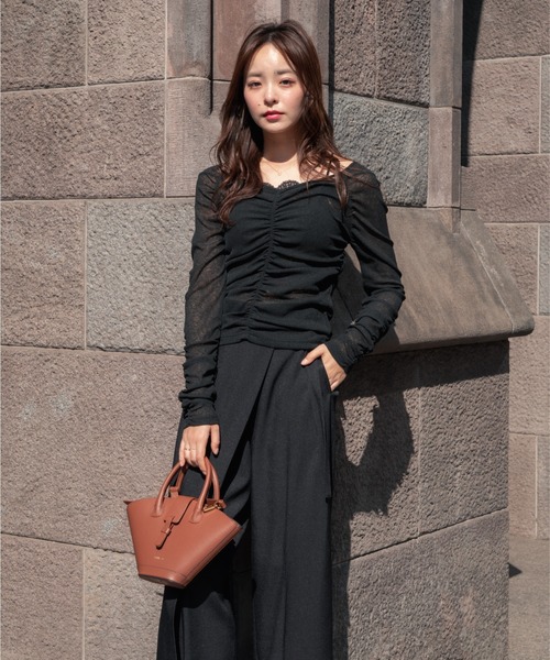 スラックス パンツ wrap tuck high waist pants（ラップタックハイ