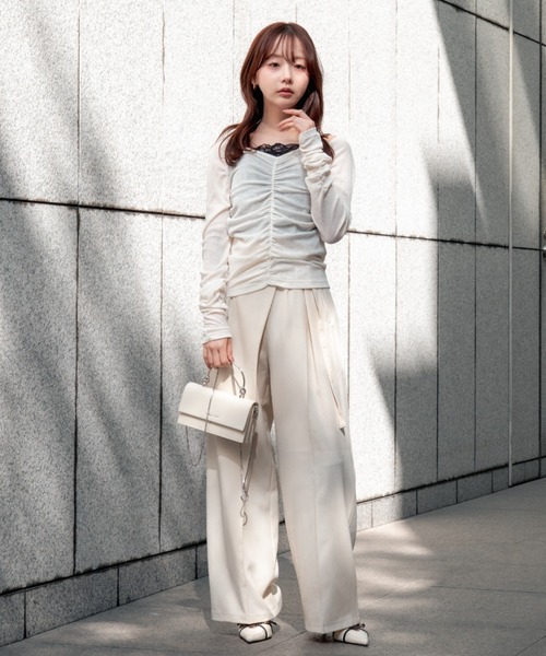 スラックス パンツ wrap tuck high waist pants（ラップタックハイ