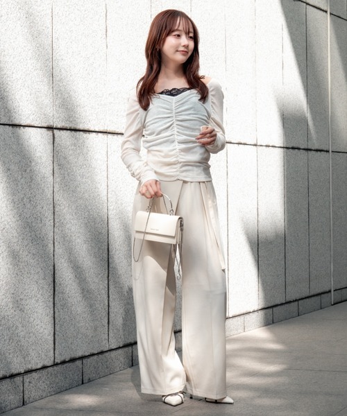 スラックス パンツ wrap tuck high waist pants（ラップタックハイ