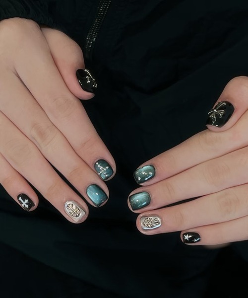 MASHIRO ネイルチップ ネイルシール ショート クロスモチーフ ブルー